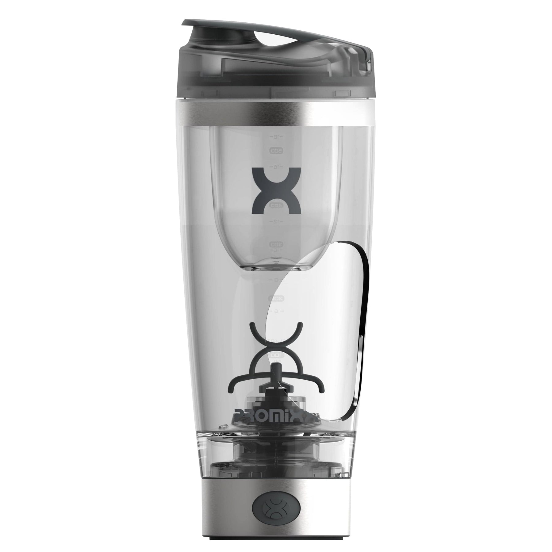 Promixx Pro Shaker Bottle | Rechargeable, Powerful for Smooth Protein Shakes | Includes Supplement Storage - BPA Free | 20oz Cup (Silver White/Gray)